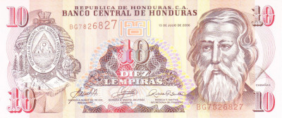 Bancnota Honduras 10 Lempiras 2006 - P86d UNC foto