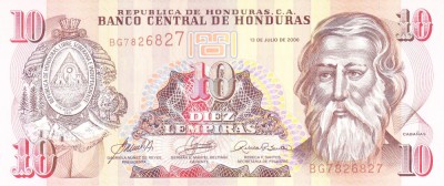 Bancnota Honduras 10 Lempiras 2006 - P86d UNC foto