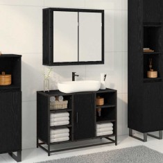 vidaXL Dulap cu oglindă pentru baie Stejar negru 65 x 20 x 60 cm 883610
