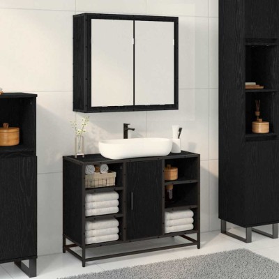 vidaXL Dulap cu oglindă pentru baie Stejar negru 65 x 20 x 60 cm 883610 foto