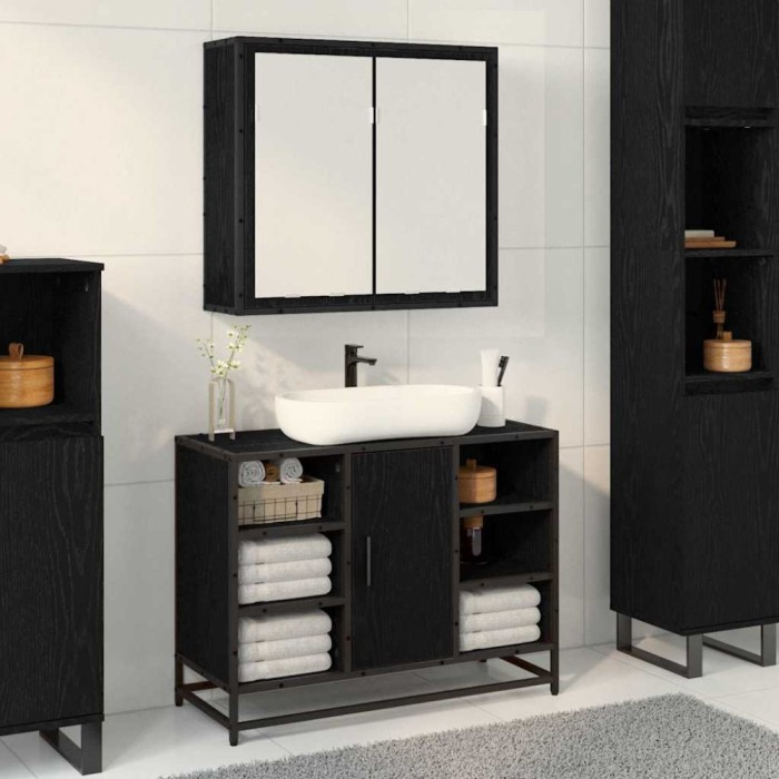 vidaXL Dulap cu oglindă pentru baie Stejar negru 65 x 20 x 60 cm 883610