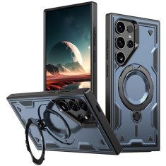 Husa military armour cu inel metalic, ALC MOBILE, compatibila cu Samsung Galaxy S25 Ultra, Albastru