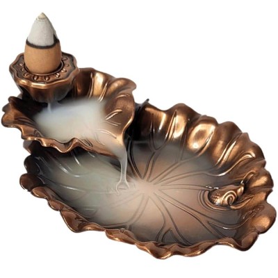 Fantana frunze de Lotus, suport conuri fumigene parfumate, metal bronz auriu foto