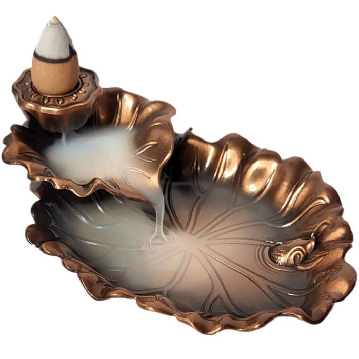 Fantana frunze de Lotus, suport conuri fumigene parfumate, metal bronz auriu