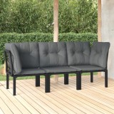 VidaXL Set mobilier de grădină cu perne, 3 piese, negru/gri, poliratan 3187731