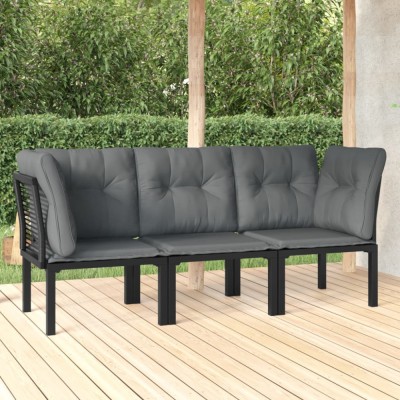 vidaXL Set mobilier de grădină cu perne, 3 piese, negru/gri, poliratan 3187731 foto