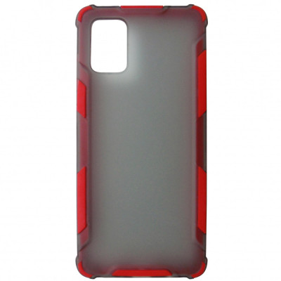 Husa tip capac spate Atlas antisoc plastic gri semitransparent + silicon rosu pentru Samsung Galaxy A71 foto
