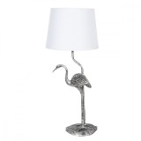 Cumpara ieftin Veioza decorativa din polirasina argintie cu abajur textil alb Flamingo &Oslash; 25 cm x 28 h