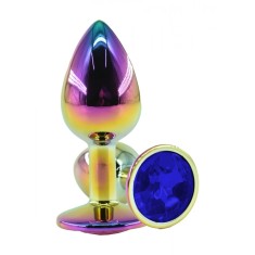 Dop Anal Metalic, Small, Multicolor, Piatra Albastru Inchis, Guilty Toys