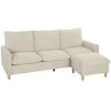 HOMCOM Canapea 3 locuri cu ottoman de depozitare, colțar modular 210 cm, șezut larg, țesătură cu aspect de in, crem | Aosom Romania