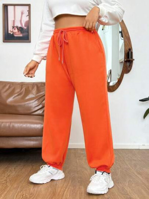 Pantaloni de trening largi cu snur, portocaliu, dama, Shein foto