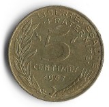Moneda Franța 5 centimes 1987