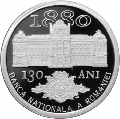 Moneda Romania 10 Lei 2010 - KM#262 Proof ( 130 ani B.N.R. - argint , in cutie ) foto