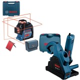 Bosch GNF 35 CA + GLL 3-80 - Freza pentru caneluri beton 1400 W 150 mm valiza plastic + Nivela laser cu linii 30 m +/-0.2 mm/m 3 linii laser fascicul