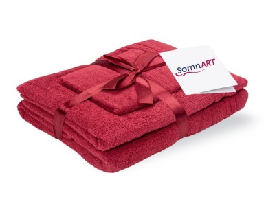 Set prosoape bumbac Somnart, 600gsm, de fata 50x90 cm + de corp 70x140 + de maini 30x50 cm - bordeaux foto