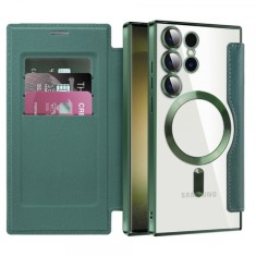 Husa MagSafe pentru Samsung Galaxy S23 Ultra S918, Techsuit, SmartMag Book, Verde