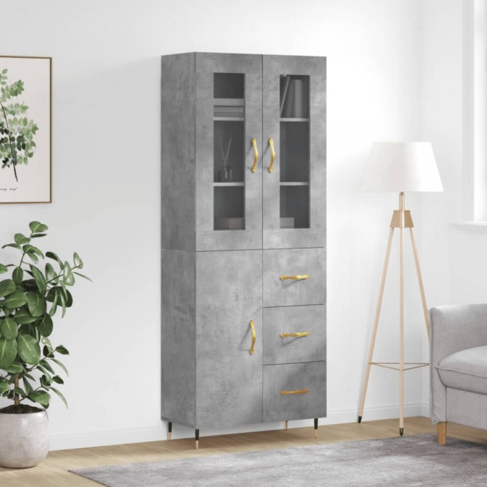 vidaXL Dulap &icirc;nalt, gri beton, 69,5x34x180, lemn compozit