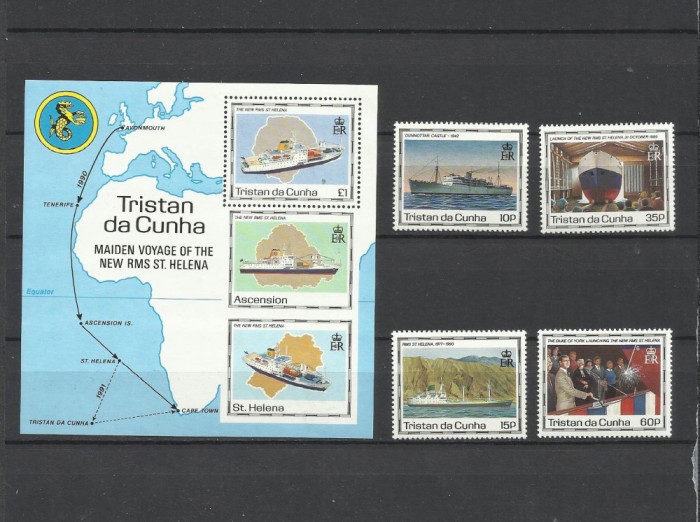 TRISTAN DA CUNHA 1990 CORABII VAPOARE HARTI