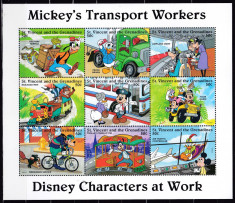DB Disney St. Vincent Muncitorii lui Mickey Transporturi MS MNH foto