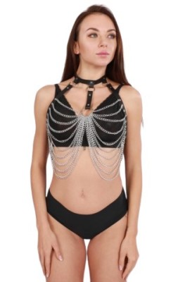 Harness Chain Chest, Piele Ecologica, Negru, S-L, Mokko Toys foto