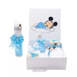 Cumpara ieftin Set Cutie Trusou cu Lumanare, 9 Piese &quot;Cu drag de la nasi&quot; - Baby Mickey, Bleu - TB200
