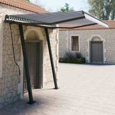 vidaXL Copertină retractabilă automat cu st&acirc;lpi albastru&amp;alb 3,5x2,5 m