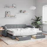 Cumpara ieftin Pat de zi cu extensie și sertare, gri deschis, 80x200 cm textil