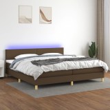 vidaXL Pat cu arcuri, saltea și LED, maro &icirc;nchis, 200x200 cm, textil