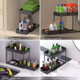 Etajera de Bucatarie cu 2 Nivele si 1 Raft Glisant, 39x21x37.5 cm