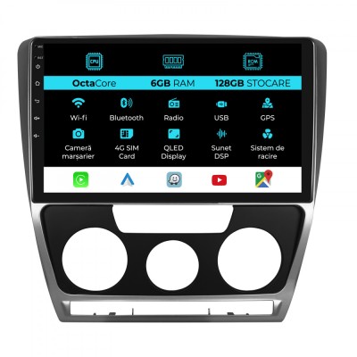 Navigatie Dedicata Skoda Octavia 2 (2004 - 2013), 10Inch, 6Gb Ram, 128Gb Stocare, Bluetooth, WiFi, Carplay foto