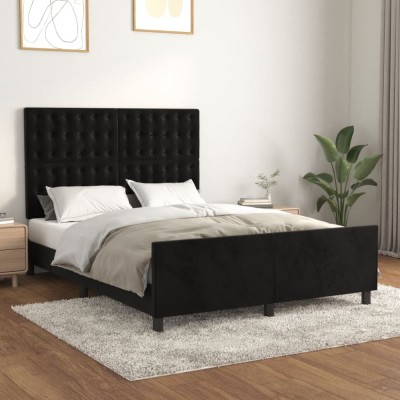 vidaXL Cadru de pat fără saltea, negru, 140x190 cm, catifea 3125997 foto