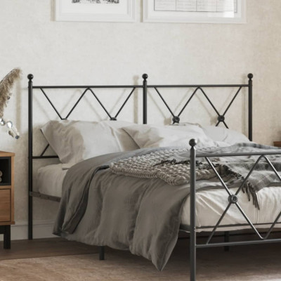 vidaXL Tăblie de pat metalică, negru, 137 cm foto