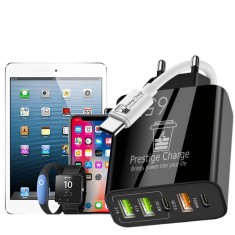 Incarcator Retea 5 Porturi, PRESTIGE CHARGE&reg;, cu Cablu USB-C la USB-C 60W Inclus, Fast Charge, total 65W, 3xUSB, 2xType-C, USB QC 3.0, PD 20W, PD 15W,