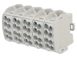 Bloc de distribuție 25mm2 5 piste 20 borne gri