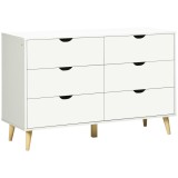 HOMCOM Comodă cu 6 Sertare și M&acirc;nere, Comodă din Lemn de Pin și Melamină, 120x40x76 cm, Alb