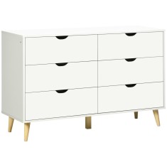 HOMCOM Comodă cu 6 Sertare și M&acirc;nere, Comodă din Lemn de Pin și Melamină, 120x40x76 cm, Alb