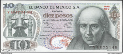 !!! MEXIC - 10 PESOS 1977 - P 63 i 3 - UNC / SERIA EY foto