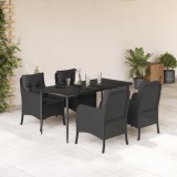 VidaXL Set mobilier de grădină cu perne, 5 piese, negru, poliratan