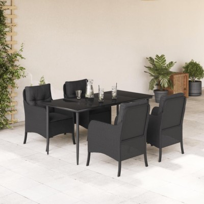 vidaXL Set mobilier de grădină cu perne, 5 piese, negru, poliratan 3211923 foto
