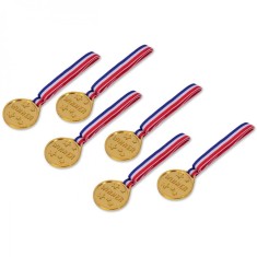 Medalii Plastic, Set 6 Bucăți, Culoare Aurie, Panglici Multicolor, Diametru 3.5cm, Inscripție WINNER