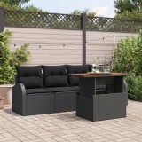 Set canapea gradina Gossi 5 piese cu perne negru ratan poli, canapea gradina Gossi pentru 2 persoane cu spatiu de depozitare si perne negru ratan poli