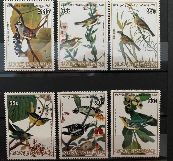 PC391 - COOK ISLANDS 1985 Pasari J.J. Audubon , serie MNH, 6v