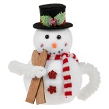 Figurina Decorativă Crăciun, Om de Zăpadă, Spumă, Fular Dungi, Fulgi Roșii, Pălărie Neagră, Schiuri, 20cm, Oem
