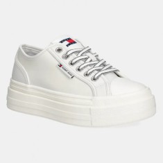 Tommy Jeans tenisi de piele TJW FOXING VULC LC LEATHER femei, culoarea bej, EN0EN02714