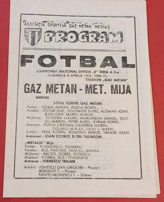 Program meci fotbal &amp;quot;GAZ METAN&amp;quot; MEDIAS - &amp;quot;METALUL&amp;quot; MIJA (08.04.1990) foto