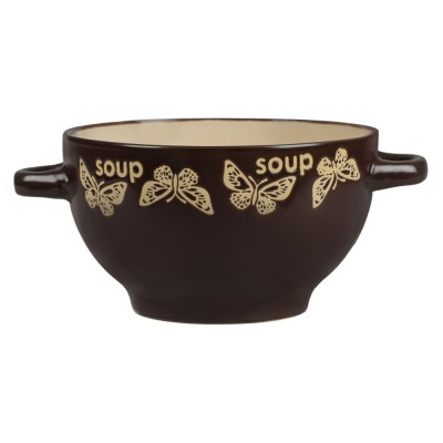 Bol Supă Ceramic, Diametru 14cm, &amp;Icirc;nalțime 8cm, Culoare Maro-Bej, Capacitate 650ml foto