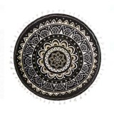 Perna rotunda Mandala decorativa, culoare neagra, cu franjuri bej, 40cm, Oem