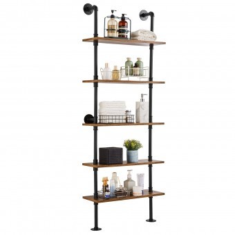Raft metalic cu 5 x polite incluse din lemn, Vivatechnix Industrial, 610 x 255 x 1780 mm foto