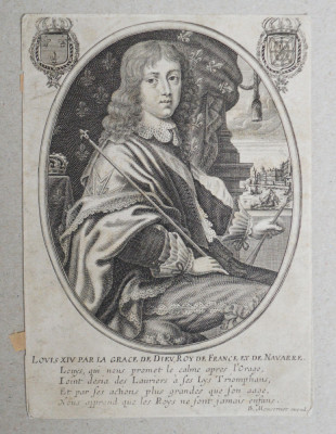 Balthasar Moncornet &amp;quot;Louis XIV, King of France&amp;quot; gravura veche sec 17 foto