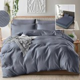 LENJERIE DE PAT CREPONATĂ UNI 6 PIESE CU HUSĂ (ANTRACIT)